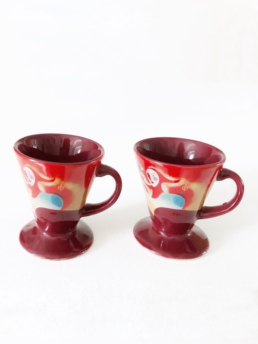 Vintage Signed Linda Frichtel 1999 Set of Art Expresso Liqueur Mugs